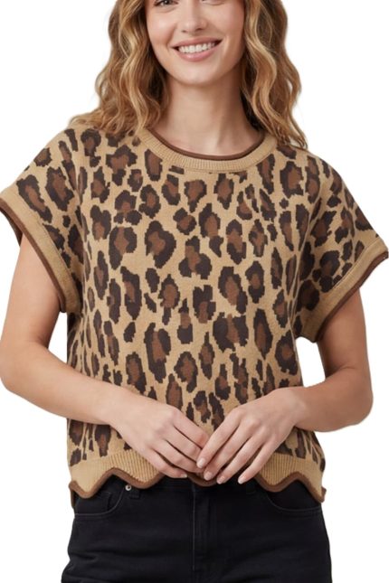 Leopard Print Knit Sweater Top