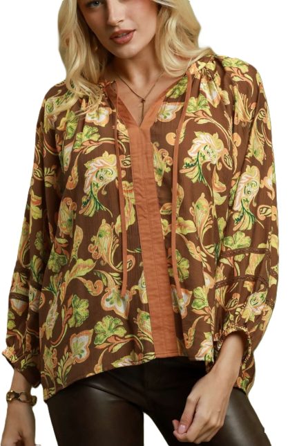Abstract Print Contrast Trim Blouse