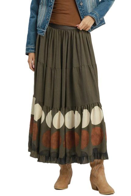 Abstract Dot Border Tiered Maxi Skirt