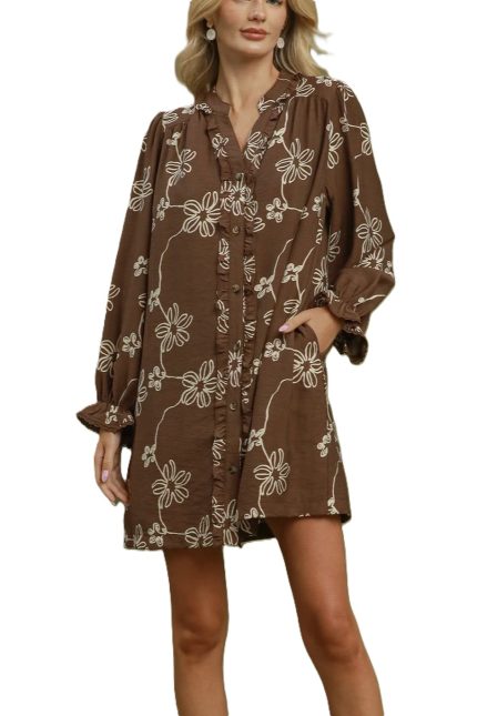 Floral Print Ruffle Button-front Dress