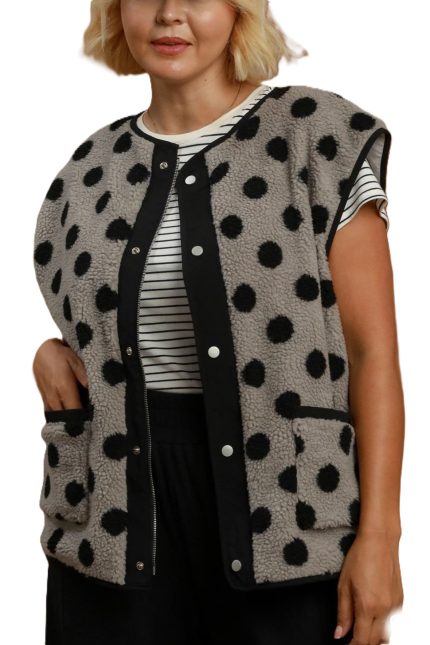 Plus Polka Dot Sherpa Snap Front Vest