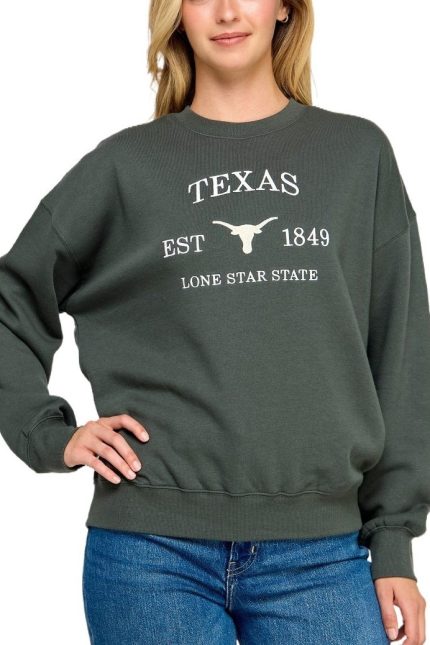 Fleece Relaxed Fit Sweatshirt With Texas Emb