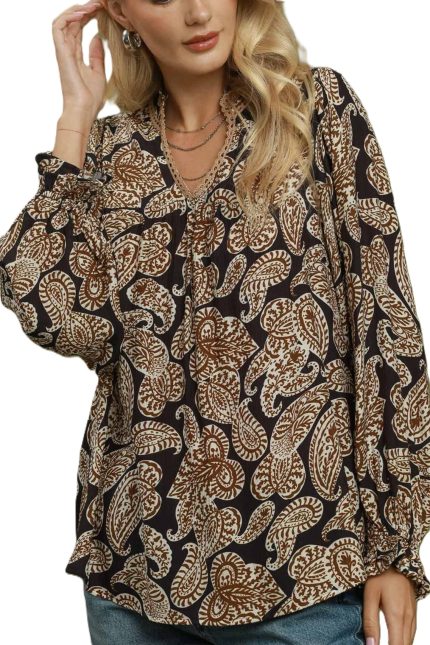 Mix Paisley Print V-neck Blouse