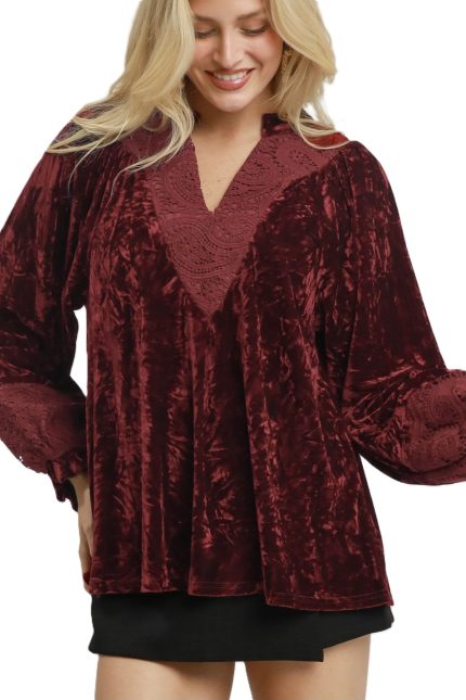 Velvet Lace Trim Blouse