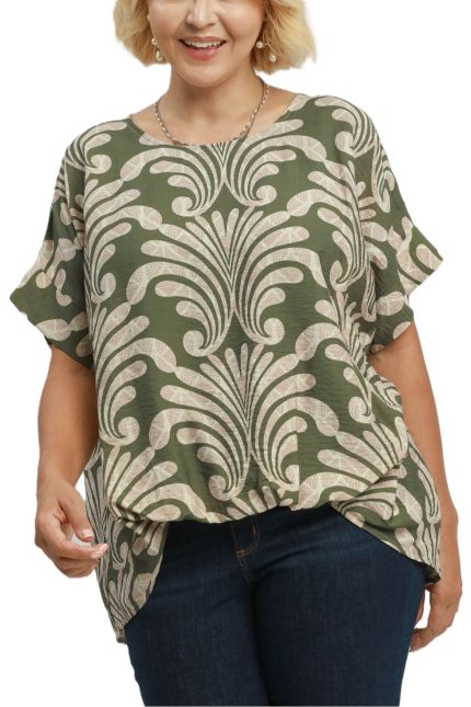 Plus Abstract Botanical Print Relaxed Top