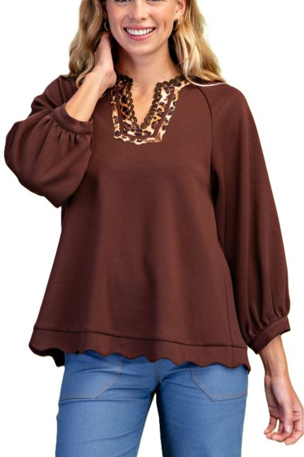 Scallop Hemmed Elevated Double Soft Knit Top