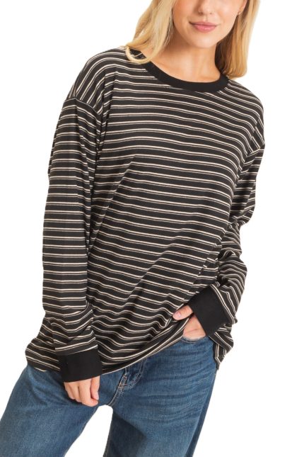 Striped Long Sleeve Crew Neck Top