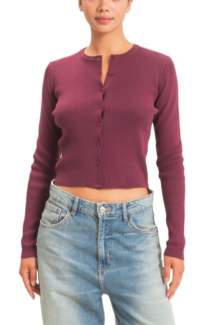 Ribbed Crew Neck Cardigan