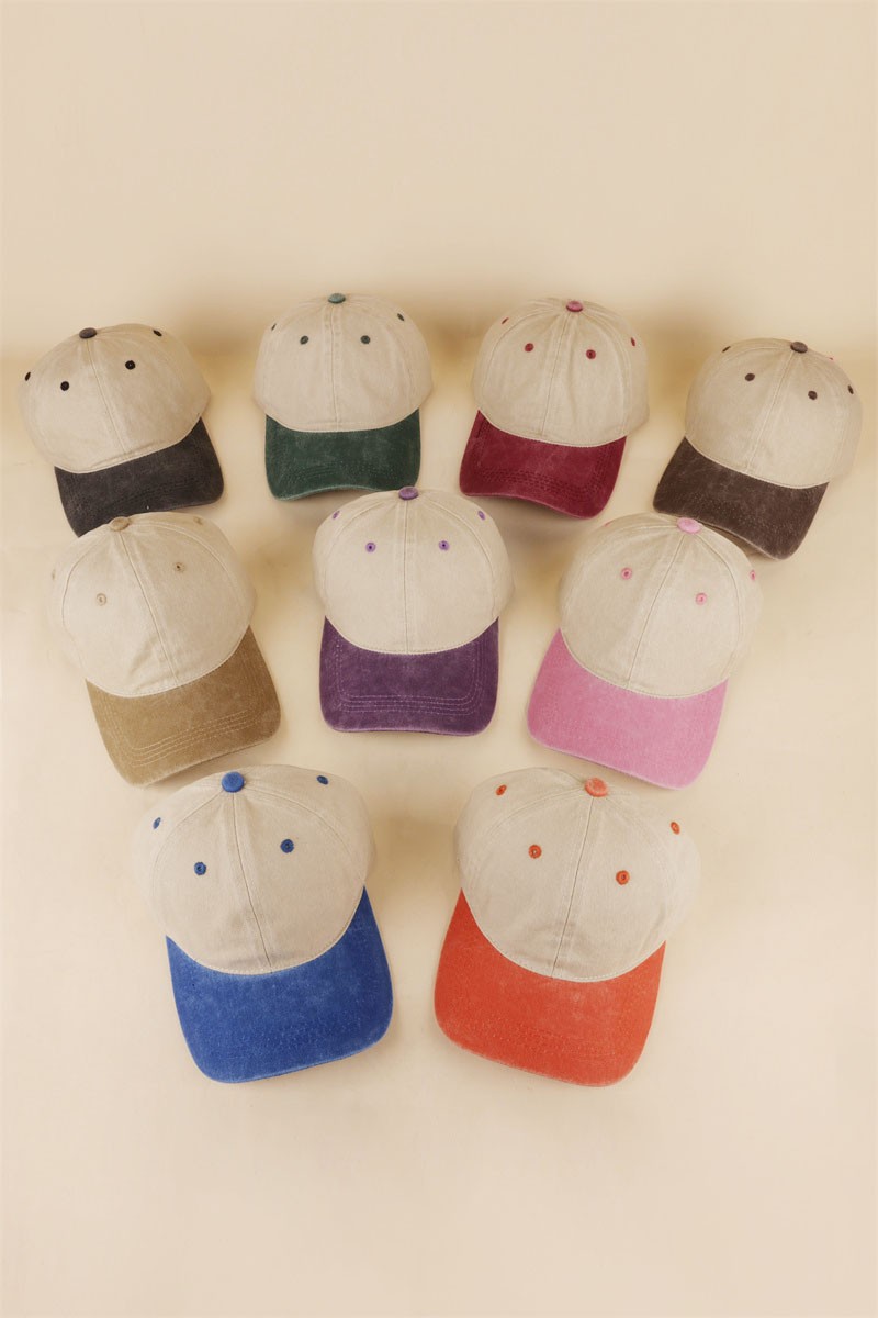 Two Tone Coloblcok Washed Cap