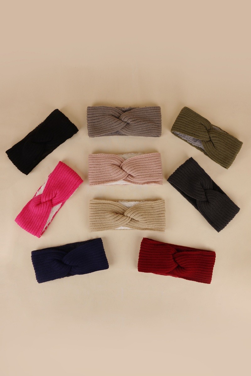 Cross Ribbed Knitted Warm Fleece Headband