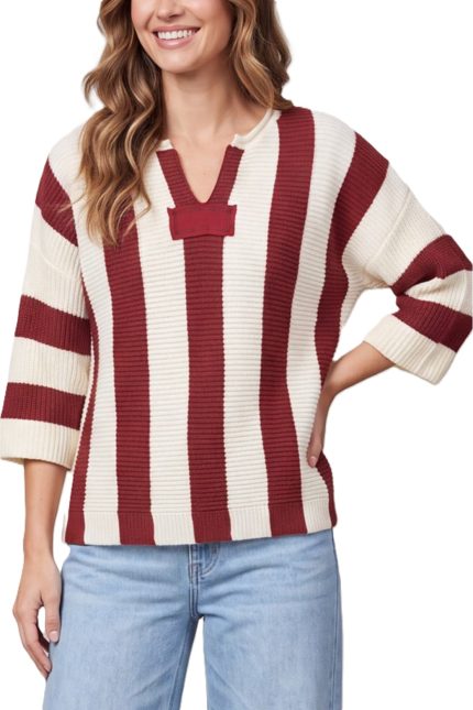 3/4 Sleeve Vertical Stripe Sweater Top