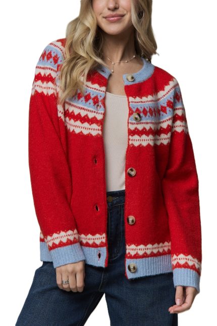 Fair Isle Yoke Knit Cardigan
