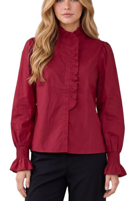 Woven Pleated Neck Shirt Top