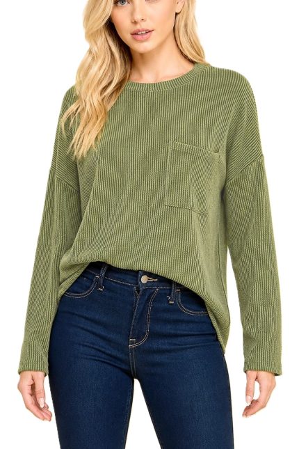 Solid Ribbed Top With Pockets
