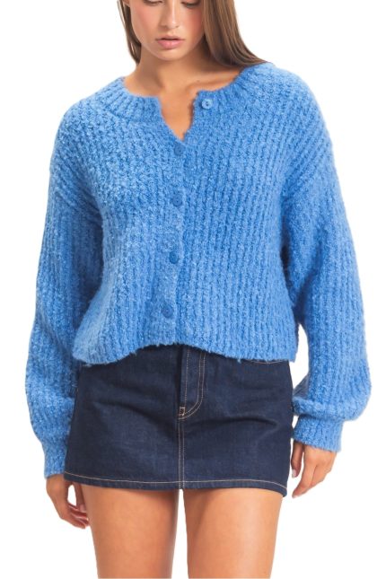 Boucle Knit Button Front Cardigan