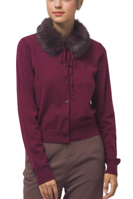 Faux-fur Collar Knit Cardigan