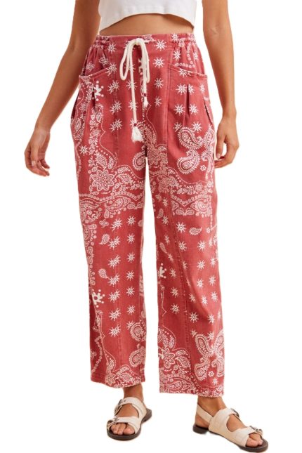 Bandana Printed Drawstring Barrel Loose Fit Denim Pants