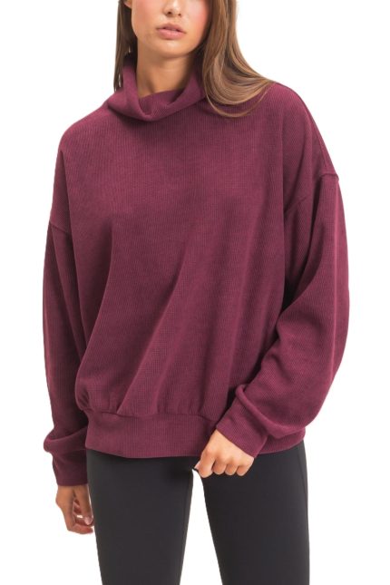 Funnel Neck Waffle Sweatshirt