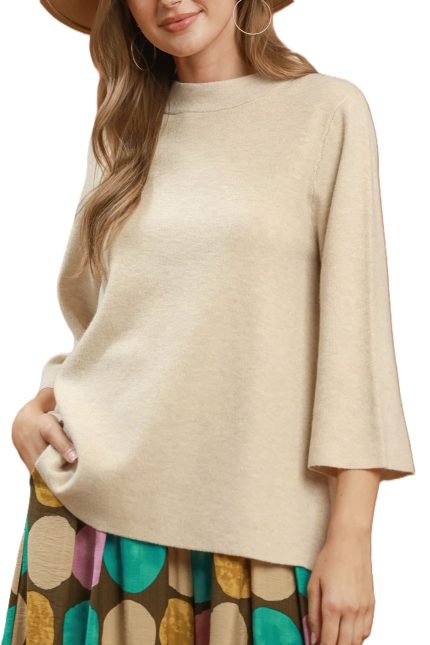 Mock Neck Fine Knit Sweater Top
