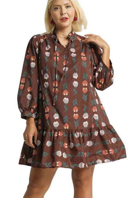 Plus Floral Print Tiered Mini Dress