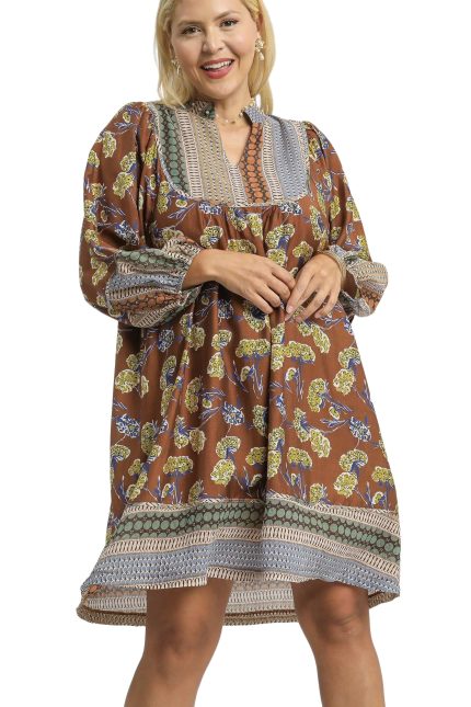 Plus Border Print Tunic Dress