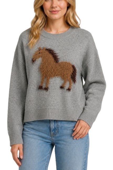 Shaggy Horse Appliqué Sweater