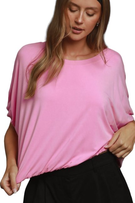 Double Lined Bubble Sleeve Hem Top