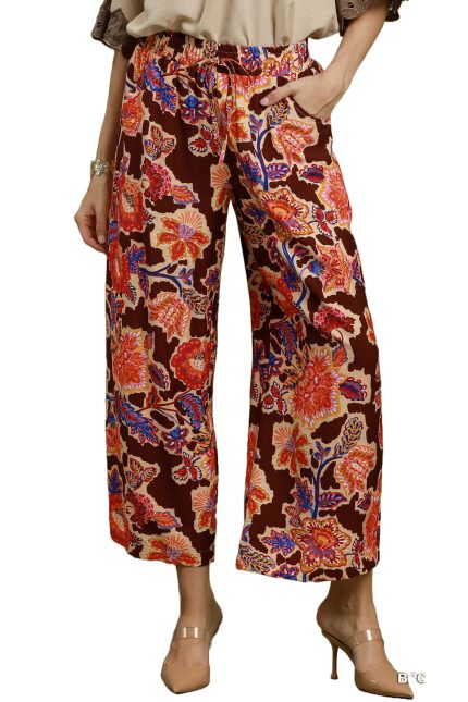 Boho Floral Print Wide Leg Pants