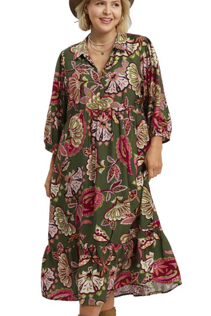 Plus Boho Paisley Tiered Midi Dress