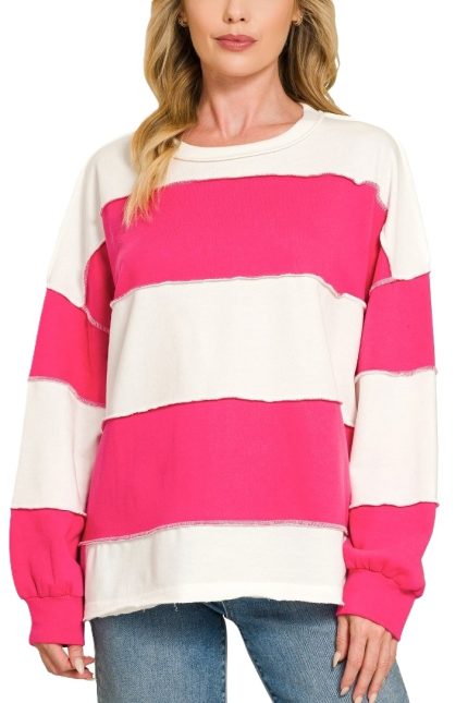 French Terry Color Block Exposed Seam Top