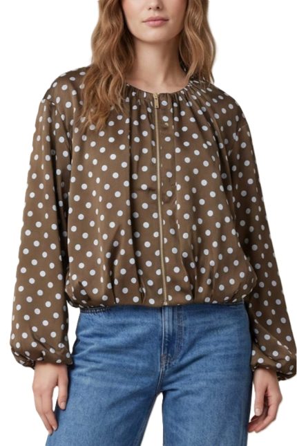 Satin Polka Dot Print Zip Up Jacket