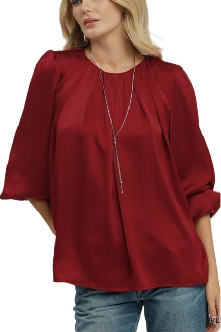 Pleated Balloon Sleeve Blouse