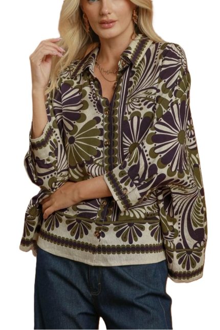 Oversized Boho Border Print Top
