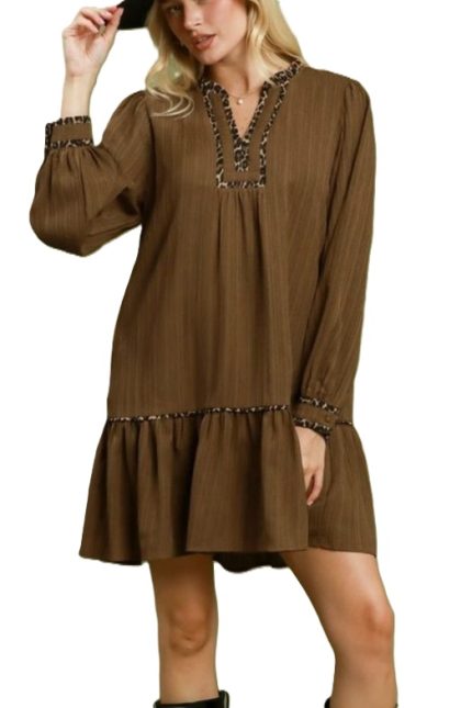 Textured Trim Ruffle Hem Dress