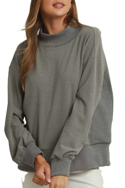 Relaxed Mock Neck Rib Pullover