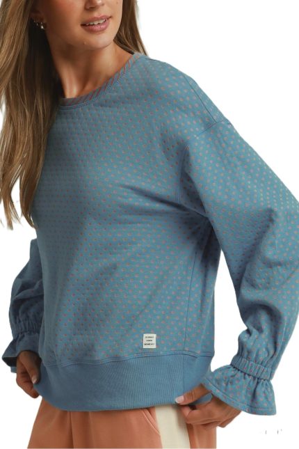 Dotted Print Gathered Sleeve Top
