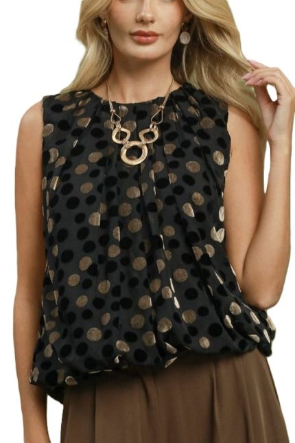 Velvet Dot Sleeveless Bubble Hem Top