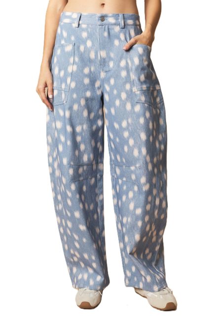 Bambi Printed Pocket Detailed Barrel Pants