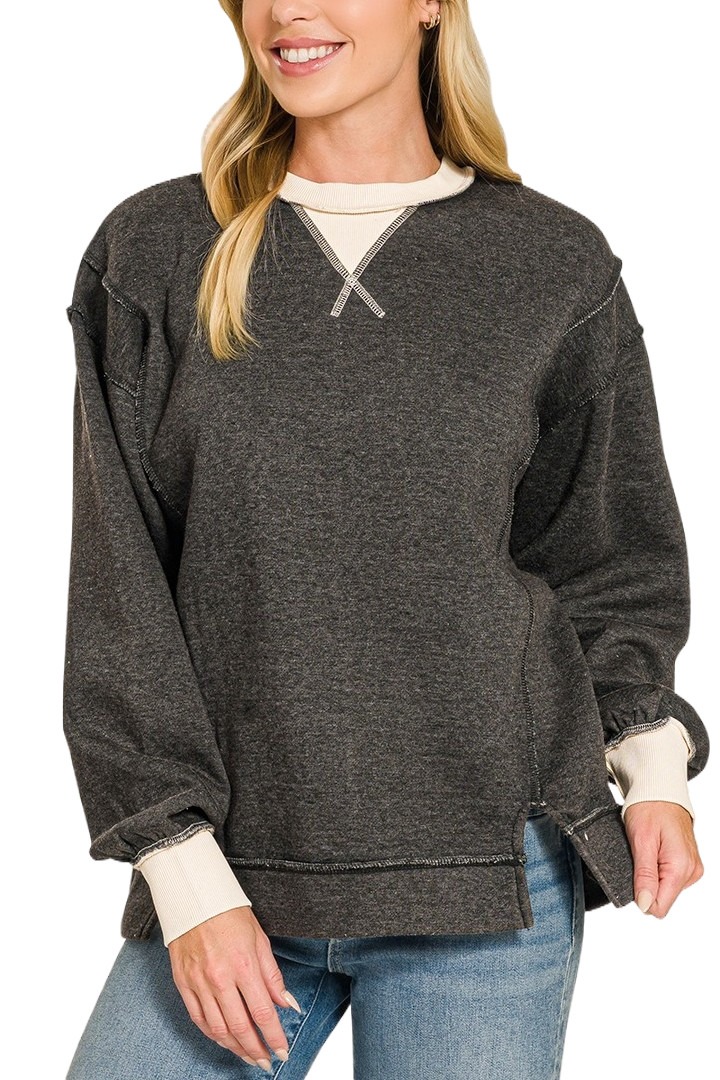Fleece Acid Washed Contrast Trim Sweatshirts