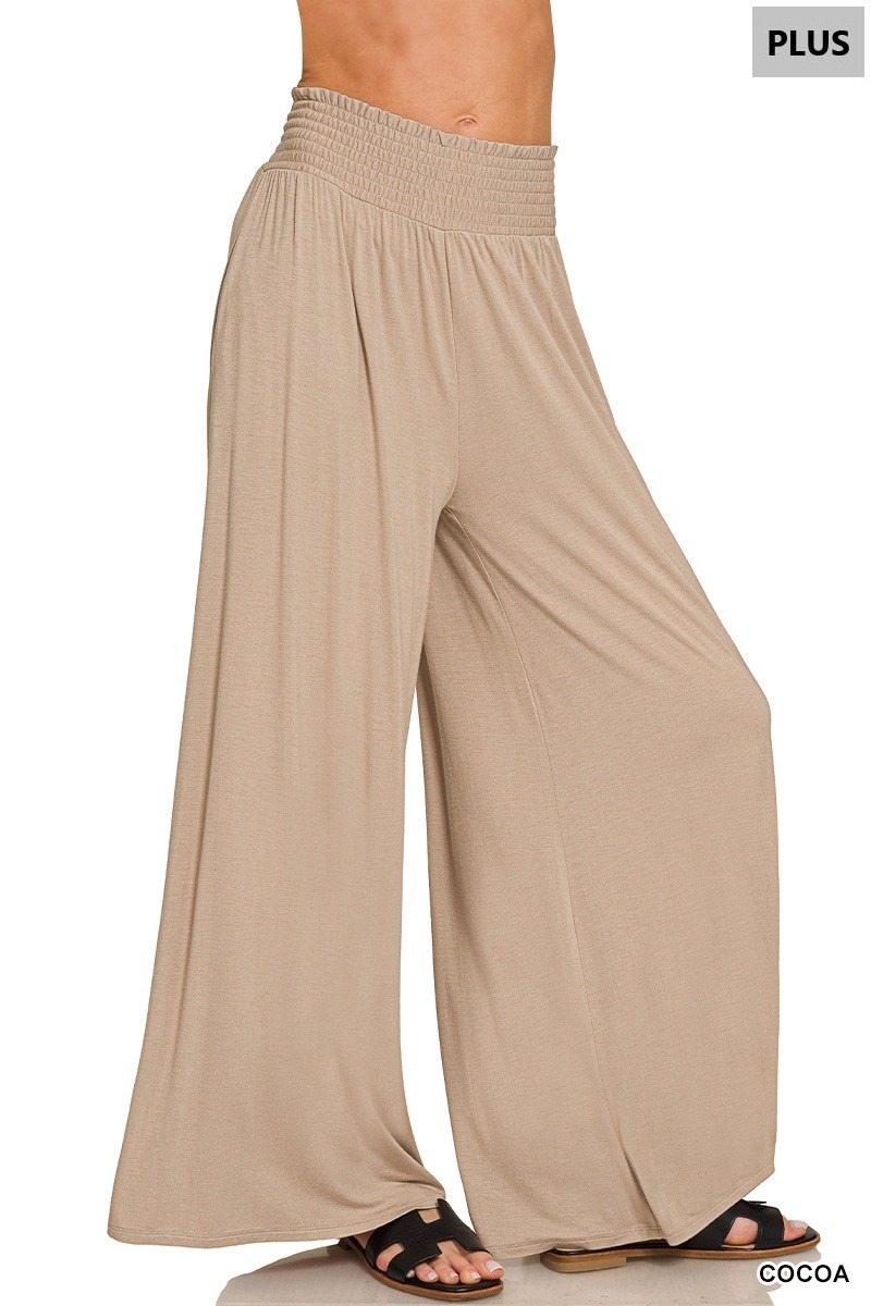Plus Smocked Waist Wide Leg Palazzo Pants