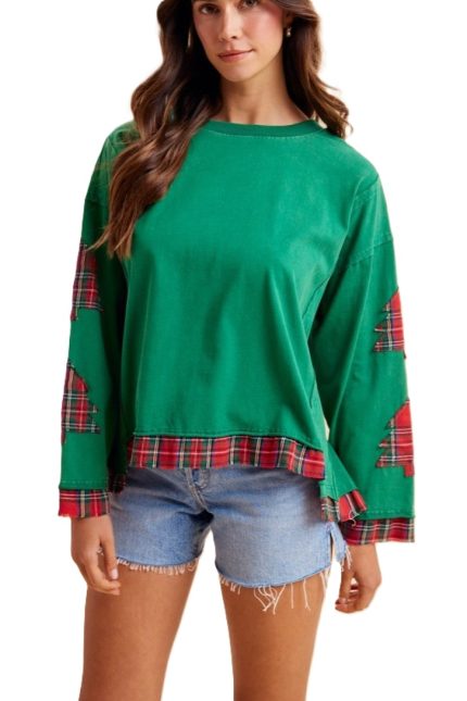 Christmas Tree Patch Mineral Wash Jersey Top