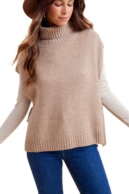 Wool Blend Turtleneck Oversized Sweater Vest