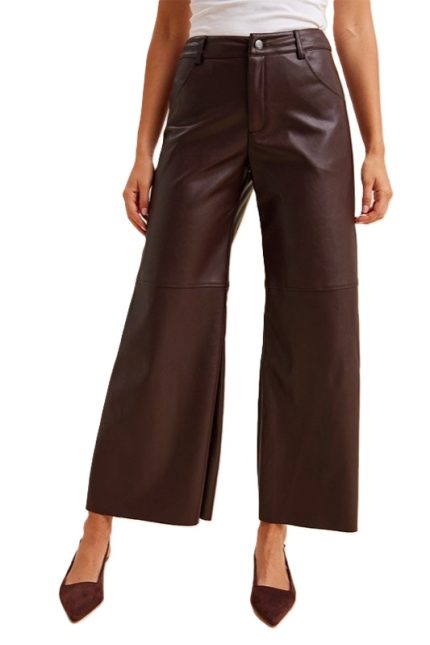 Stretch Faux Leather Wide Leg Pants