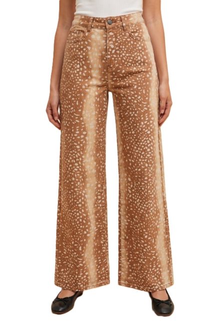 Animal Printed Comfort Stretch Wide-leg Denim Pants
