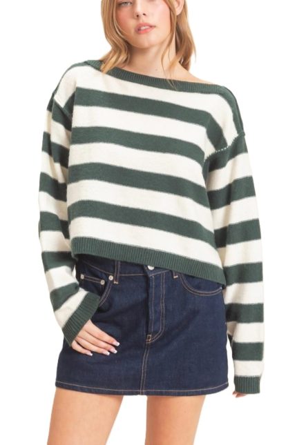 Striped Boat Neck Knit Sweater