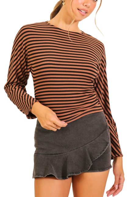 Ribbed Striped Long Sleeve Top