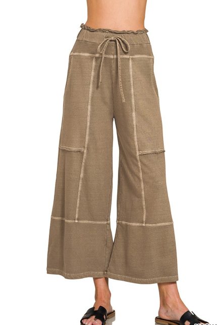 French Terry Washed Exposed-seam Wide Leg Pants