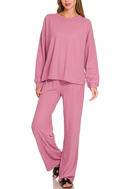 Plus Soft Hacci Pullover And Pants Set