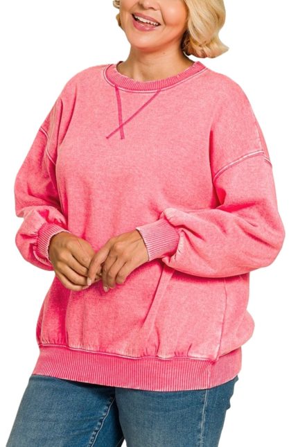 Plus Acid Washed Fleece Sweatshirts