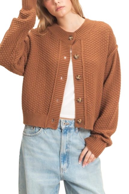 Textured Knit Button-front Cardigan